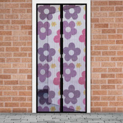 MagnetMesh Mosható szúnyogháló függöny ajtóra, mágnessel záródó, 100 x 210 cm (mágneses szúnyogháló), lila virág mintás