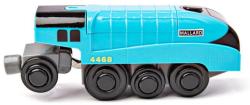 Bigjigs Toys Locomotiva Electrica BigJigs, alimentare 2 x AAA, 3 ani+, Albastru (BJT308) Trenulet