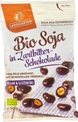 Boabe de soia invelite in ciocolata amaruie fara gluten bio 50g Landgarten