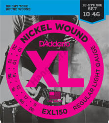 D'ADDARIO EXL150 elektromos gitár húrkészlet 12 húros, húrkészlet 10-46 nikkel, széria XL regular lite