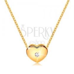Ekszer Eshop Gyémánt nyaklánc, sárga 14K arany - szív átlátszó briliánssal, vékony lánc