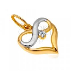 Ekszer Eshop 585 arany gyémánt medál - kétszínű szív, végtelen jel, briliáns