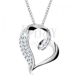 Ekszer Eshop 925 ezüst nyaklánc, aszimmetrikus szív körvonal hurokkal és cirkóniákkal
