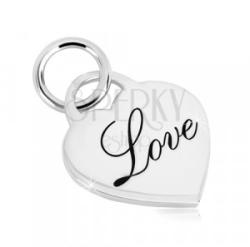 Ekszer Eshop 925 ezüst medál - fényes szív alakú lakat, dekoratív " Love" felirat