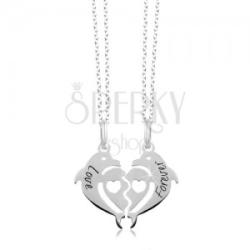 Ekszer Eshop 925 ezüst nyakékek - kettétört szív két delfinből, Love Forever