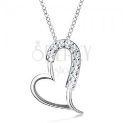 Ekszer Eshop 925 ezüst nyaklánc - csillogó aszimmetrikus szív körvonal, vékony lánc