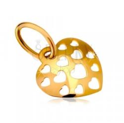 Ekszer Eshop 585 arany medál - fényes domború szív apró szív alakú vágatokkal