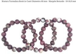 Bratara Turmalina Rosie in Cuart Diametru 60 mm - Margele Rotunde - 10-10, 9 mm