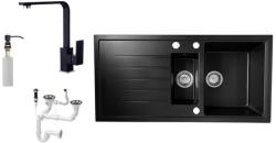  Solarys J995-50C Gránit Mosogató + Design Csap + Dugóemelő + Adagoló (fekete)