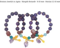  Bratara Ametist cu Agata - Margele Rotunde - 8-10 mm - Butoias 12-10 mm