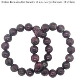  Bratara Turmalina Roz Diametru 62 mm - Margele Rotunde - 13 x 13 mm