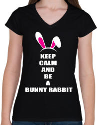 printfashion Bunny rabbit - Női V-nyakú póló - Fekete (2401564)