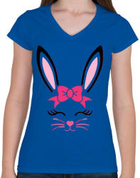 printfashion Bunny girl - Női V-nyakú póló - Királykék (2401756)