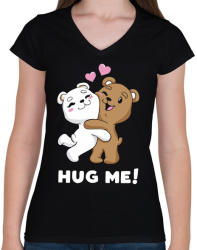 printfashion Bear Hug - Női V-nyakú póló - Fekete (2365657)