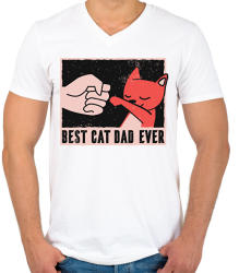 printfashion Cat dad - Férfi V-nyakú póló - Fehér (2397887)