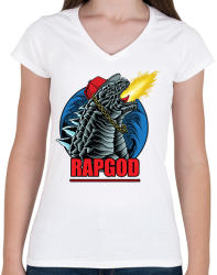 printfashion Rap god Godzilla - Női V-nyakú póló - Fehér (2303615)