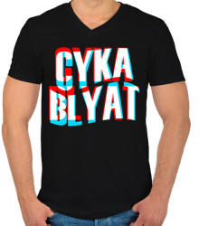 printfashion Cyka Blyat - Férfi V-nyakú póló - Fekete (2337758)