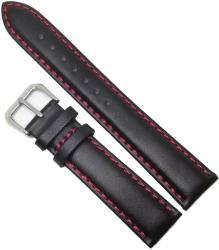  Curea Ceas Time Veranda - Piele Naturală, Neagră cu Cusătură Roșie (WZ3804) (WZ3804)