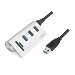 LogiLink HUB USB 3.0 cu 3 porturi + cititor carduri Aluminiu, Logilink CR0045 (CR0045)
