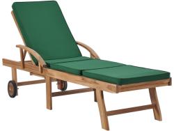 vidaXL Șezlong cu pernă, verde, lemn masiv de tec (48024)