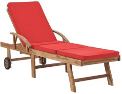 vidaXL Șezlong cu pernă, roșu, lemn masiv de tec (48026) - vidaxl
