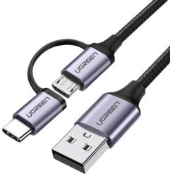 UGREEN USB - micro USB / USB Type C 2in1 adat és töltőkábel 2, 4A 1m - Fekete (30875) (30875) - kulsoaksi