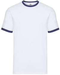 Fruit of the Loom Uniszex póló Rövid ujjú Fruit of the Loom Ringer T - 3XL, Fehér/Sötétkék navy