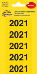 Avery Zweckform No. 43-221 sárga színű 60 x 24 mm méretű, 2021-es évszámmal előre megnyomtatott, öntapadó címke, permanens ragasztóval - kiszerelés: 100 címke / 20 ív