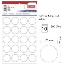 Tanex Etichete autoadezive albe, D25 mm, 200 buc/set, Tanex (TX-OFC-132-WH)