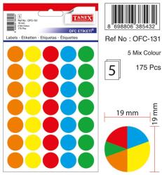 Tanex Etichete autoadezive color mix, D19 mm, 350 buc/set, Tanex - culori asortate (TX-OFC-MX131)