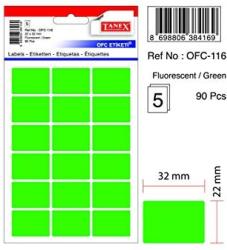 Tanex Etichete autoadezive color, 22 x 32 mm, 180 buc/set, Tanex - verde fluorescent (TX-OFC-116-FGR) - viamond