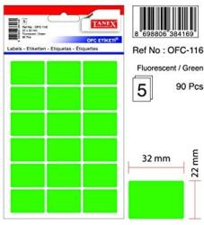 Tanex Etichete autoadezive color, 22 x 32 mm, 180 buc/set, Tanex - verde fluorescent (TX-OFC-116-FGR)