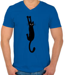 printfashion Black cat - Férfi V-nyakú póló - Királykék (2486701)