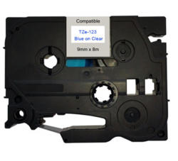 Compatibil Banda compatibila Brother TZ-123 / TZe-123, 9mm x 8m, text albastru / fundal transparent (TZe123)