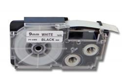 Compatibil Banda compatibila Casio R5WE 9mm x 2, 5m contractabila, text negru / fundal alb (R5WE)