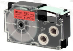 Compatibil Banda compatibila Casio XR-18RD1, 18mm x 8m text negru / fundal rosu (XR18RD)