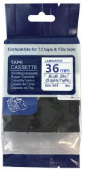 Compatibil Banda compatibila Brother TZ-163 / TZe-163, 36mm x 8m, text albastru / fundal transparent (TZe163)