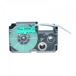 Compatibil Banda compatibila Casio XR-12GN1, 12mm x 8m text negru / fundal verde (XR12GN)