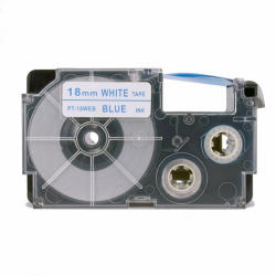 Compatibil Banda compatibila Casio XR-18WEB 18mm x 8m text albastru / fundal alb (XR18WEB)