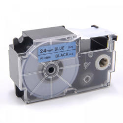 Compatibil Banda compatibila Casio XR-24BU1, 24mm x 8m, text negru / fundal albastru (XR-24BU1)
