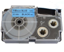 Compatibil Banda compatibila Casio XR-18BU1, 18mm x 8m text negru / fundal albastru (XR18BU)