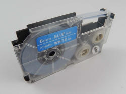Compatibil Banda compatibila Casio XR-6ABU 6mm x 8m text alb / fundal albastru (XR6ABU)