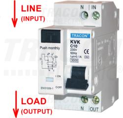Tracon Disjunctor cu protectie diferentiala, 2P, 2 module, curba C KVK-10/10 10A, 100mA, 3kA, AC, E3 (KVK-10/10)