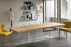 ST VOLARE tölgyfa dekor bővíthető design étkezőasztal üveg lábakkal (ST-OM/275/RO ST-OM/276/RO)