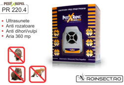 Pest X Repel Aparat cu ultrasunete anti rozatoare, lilieci, vulpi, soareci, sobolani, veverite PR 220.4 Electronic Pest Repeller - 360 mp