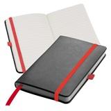  Jegyzetfüzet A/6 gumis, 160 vonalas oldal, műbőr fekete fedeles, piros gumi