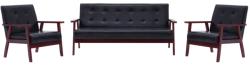vidaXL Set canapea, 3 piese. , negru, piele artificială (279136) Canapea