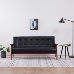 vidaXL Canapea cu 3 locuri, negru, piele ecologică (248643) Canapea