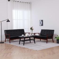vidaXL Set de canapele, 2 piese, negru, piele ecologică (278396) Canapea