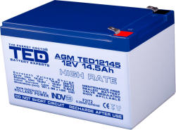 TED Electric Acumulator 12V 14.5A AGM VRLA High Rate 151x98x95mm F2 TED Battery Expert Holland (AGM TED12145)